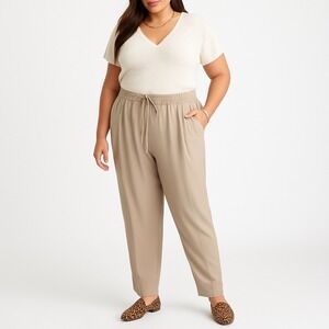 Joie Womens XL Pull On Drawstring Pants Trousers Career Casual Comfy‎ Beige